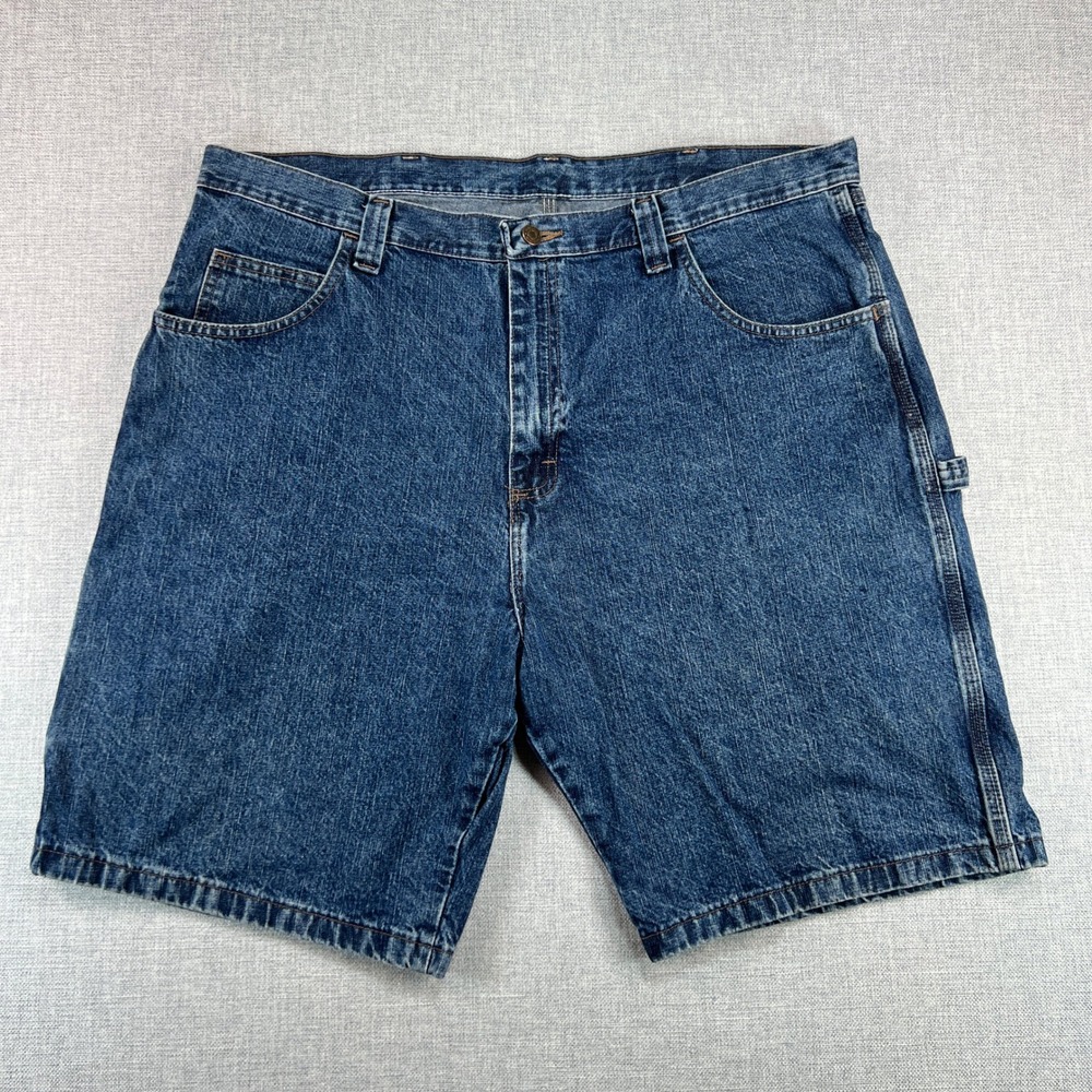 Wrangler Denim Carpenter Shorts Mens Size 40‎ x 10" Dark Blue Y2K Jorts Utility